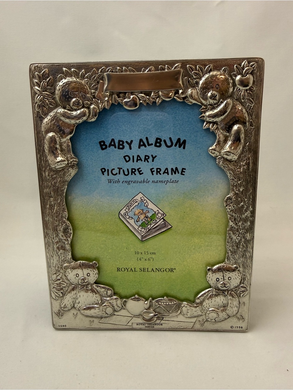 Royal Selangor Pewter Teddy Bear Picnic Baby Album Diary Picture Frame 1996 4x6